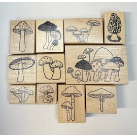 Mushroom Rubber Stamp Set, with Morel Mushroom