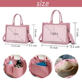 Canvas Tote Bag for Women,Everything Tote Bag With Pockets,Large Shoulder Tote Bag, Crossbody Tote Bags Work Nurse Bag Canvas Laptop Tote Purse Fashion Everyday Bag Handbag-Pink