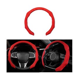 Mandark Car Steering Wheel Cover, Suede Sport Vehicle Steer Wheel Protector Fitting 15 Inch, Non-Slip Comfortable Automotive Interior Decoration Accessories, Universal for Most Cars (Red)