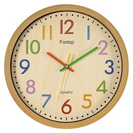 Foxtop Silent Kids Wall Clock 12 Inch Non-Ticking Battery Operated Colorful Childrens Clock for Classroom Playroom Nursery Bedrooms Kids Room School