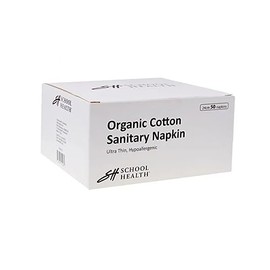 School Health - Organic Cotton Sanitary Napkins, Regular Absorbency, Ultra Thin Pads for Women - 50 Count