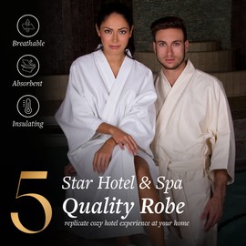 CHADSWORTH & HAIG Knit Bathrobe, Lightweight, Super Soft Regent Classic Waffle Robe. Hotel & Spa Quality, Women, Men, Unisex SAND 2XL