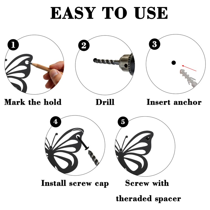 Zckjnoi 6 Pack Butterfly Wall Hooks, Decorative Black Metal Butterfly