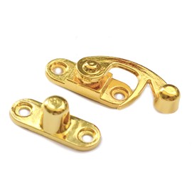 5 Pcs Vintage Hook Hasp Gold Swing Lock Clasp Decorative Antique Right Latch Toggle Snap Closure with Screws for Jewelry Case Gift Wood Box Crafting Chest Suitcase (Length:1-1/8", Width:1-3/8")