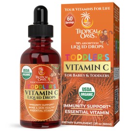 Tropical Oasis USDA Organic Toddler Vitamin C Drops | Organic Vitamin C Liquid Drops for Toddlers & Babies Ages 1-3 Years | Supports Healthy Immune System | Vegan | Non-GMO | Gluten Free | 60 Servings