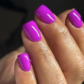 Purple Press on Nails Short Square Fake Nails Glazed False Nails Press ons with Designs Solid Color Acrylic Nails Full Cover Glossy Glue on Nails Artificial Stick to Nails for Women Decorations 24 Pcs