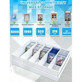 4-PACK Trading Card Storage Box -5 Row 5000ct TCG Corrugated Cardboard Storage Box, 3000ct Sports Card Box, Bulk Card Storage with Divider for MTG, Unsleeved, Toploader, Magnetic Holder