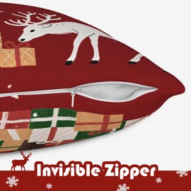 Kuderiy Christmas Throw Pillow Covers 18x18 Set of 4, Merry Christmas Tree Snowflakes Snowman Reindeer Wreath Pillow Cases Red Blue White Xmas Decorative Holiday Pillowcases for Home Sofa Couch