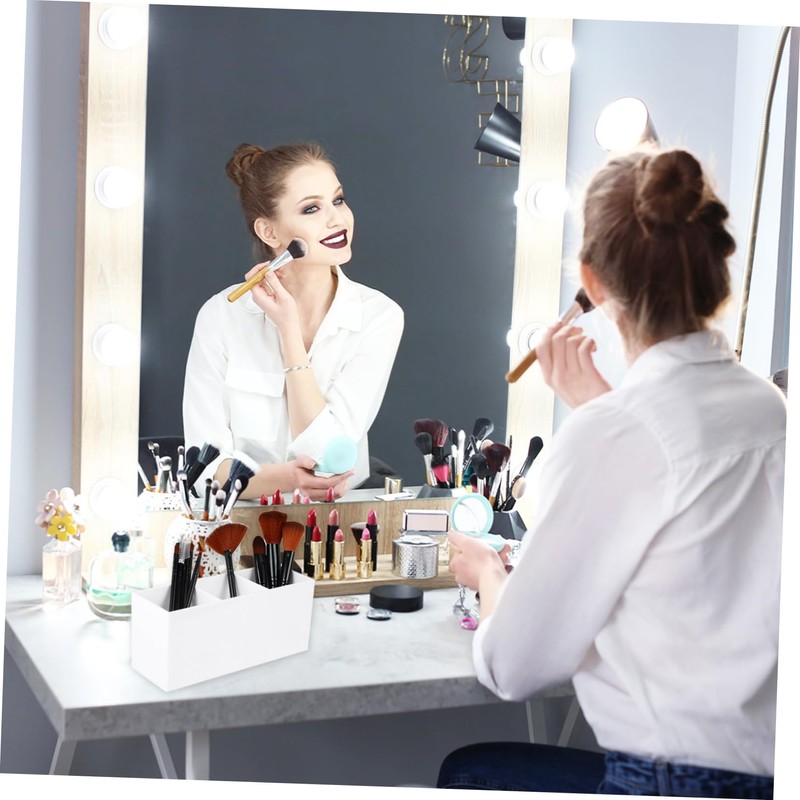 Healeved 3grids Slot Makeup Brush Holder Black Cosmetic Storage Organizer