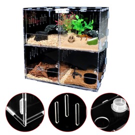 Reptile Terrarium 4 Grid Acrylic Reptile Terrarium Gecko Lizard Spider Vivarium Enclosure Tank Climbing Pet Box for Centipedes, Horned Frogs, Beetles, Geckos