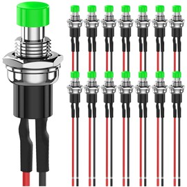 MKBKLLJY Pack of 15 7 mm Green Push Button Switch 1A 100V 110V 220V 250V AC 2Pin SPST ON OFF 1A 12V 24V 36V DC Mini Micro Round Switch with Pre-Wired Wires for Car Boat Motorcycle Coffee Pot