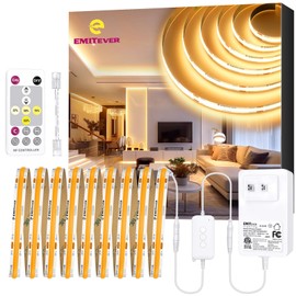EMITEVER LED Strip Lights Kit 3000K Warm White 16.4FT, DC24V COB Dimmable Tape Lighting for Bedroom & Kitchen Under Cabinets,1400LEDs/Spool,UL Listed