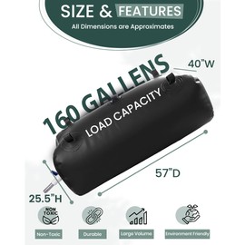 FoundGo 605L/160gal Water Storage Bladder Emergency Water Storage Tank, Large Capacity Water Containers, Portable Vinyl Water Storage Barrel for Outdoor/Survival/RV/Garden (Black)