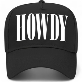Howdy Serif Vintage Trucker Hat | Premium Snapback Baseball Hat for Men & Women (US, Alpha, One Size, Black)