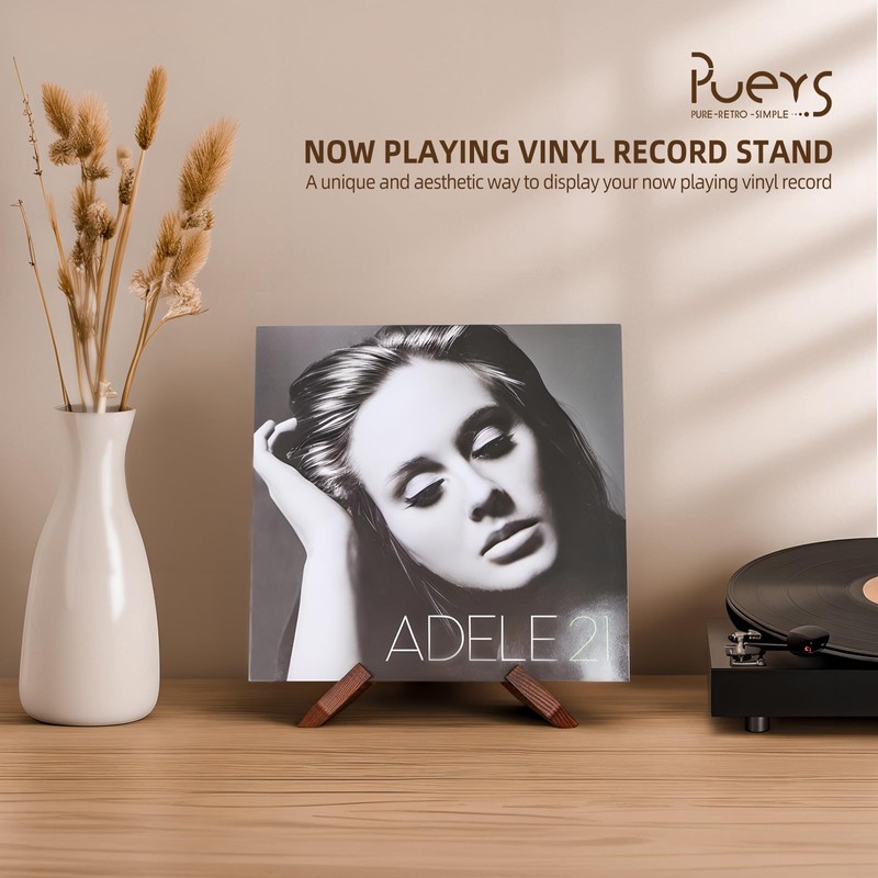 PUERSI Now Playing Vinyl Record Stand, Wooden Display Vinyl Holder