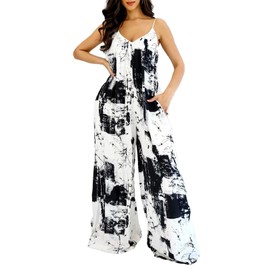 CaniBtr Wide Leg Jumpsuits for Women Casual Summer Spaghetti Strap Sleeveless Tie Dye One Piece Boho Plus Size Jumpsuit XL