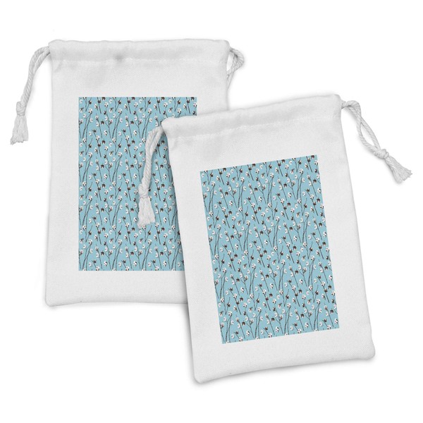 Ambesonne Summer Fabric Pouch Set of 2, Blossoms of Cotton