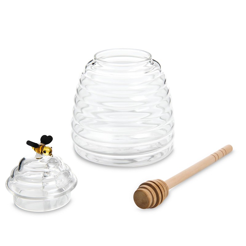 HIC Kitchen Glass Honey Jar with Lid and Honey Dipper,