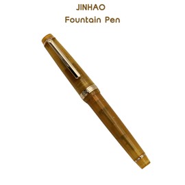 JINHAO 82 Fountain Pen - Acrylic Material Pen Barrel, Iridium Fine Nib with Ink Converter Smooth Writing Pen Classic Design Transparent Fluorescent Yellow (Gold Trim, F)