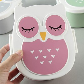 SuperglockT Cartoon Owl Lunch Box with Divider Children, Girls, Boys Cute Breakfast & Snack Box, Easy to Transport for Nursery Trip, Travel, Camping, Picnic
