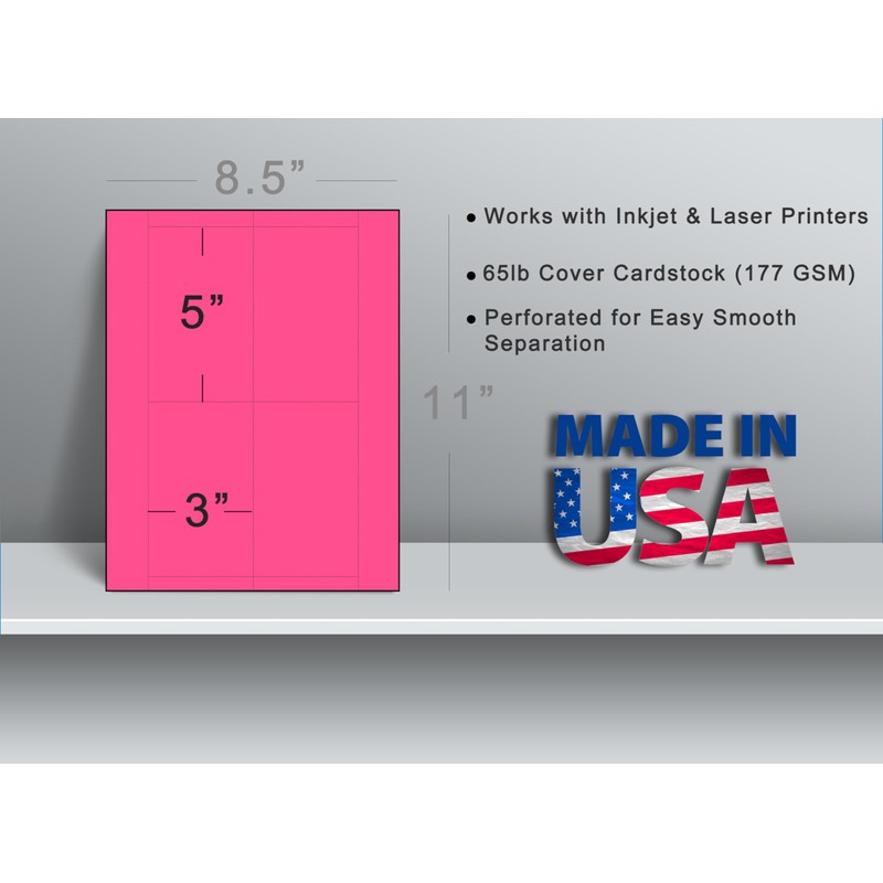 65lb Bright Pink Printable Index Cards 3x5 - Index Card