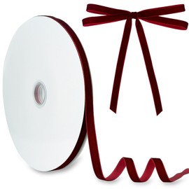 Velvet Ribbon 3/8 Inch (10mm) x 30 Yards Manjonzic Single Side Flocked Christmas Ribbon Roll for Gift Wrapping, Bouquets, Tree Bows, Holiday & Party Decoration Burgundy