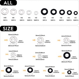 560pcs Flat Washers Black Nylon Washers Stainless Steel Round Spacer Washers M2 M4 M6 M8 M10 Assorted Washers Assortment Kit for Mechanics