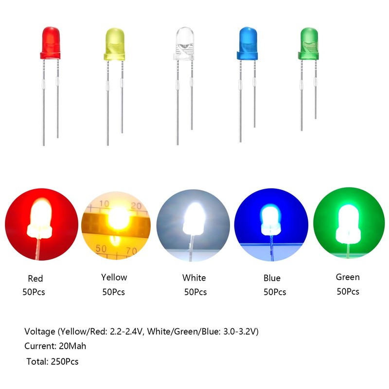 3 mm LED Light Emitting Diode, 250 Pieces LED Diodes,