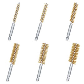 SANJAOYEE Brass Brush, Wire Brush, Hexagonal Shaft, 6 Pieces (0.3, 0.3, 0.4, 0.5, 0.6 inches (8 mm, 10 mm, 12 mm, 15 mm, 17 mm, 19 mm) Drill Brush, Polishing Brush for Electric Drills, Pipe Brush for Cleaning, Polishing, Rust Removing, and Cleaning