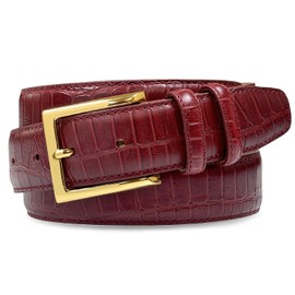 3513302 Men's Gold Buckle Genuine Leather Alligator Embossed Dress Belt 1-3/8"(35mm) Wide (WINE, 40.)
