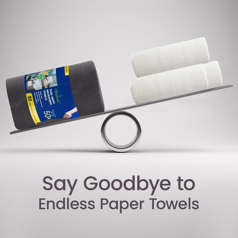 Greenfound Microfiber Cleaning Cloth Roll -80 Pack, 11.5x11.5, Tear Away