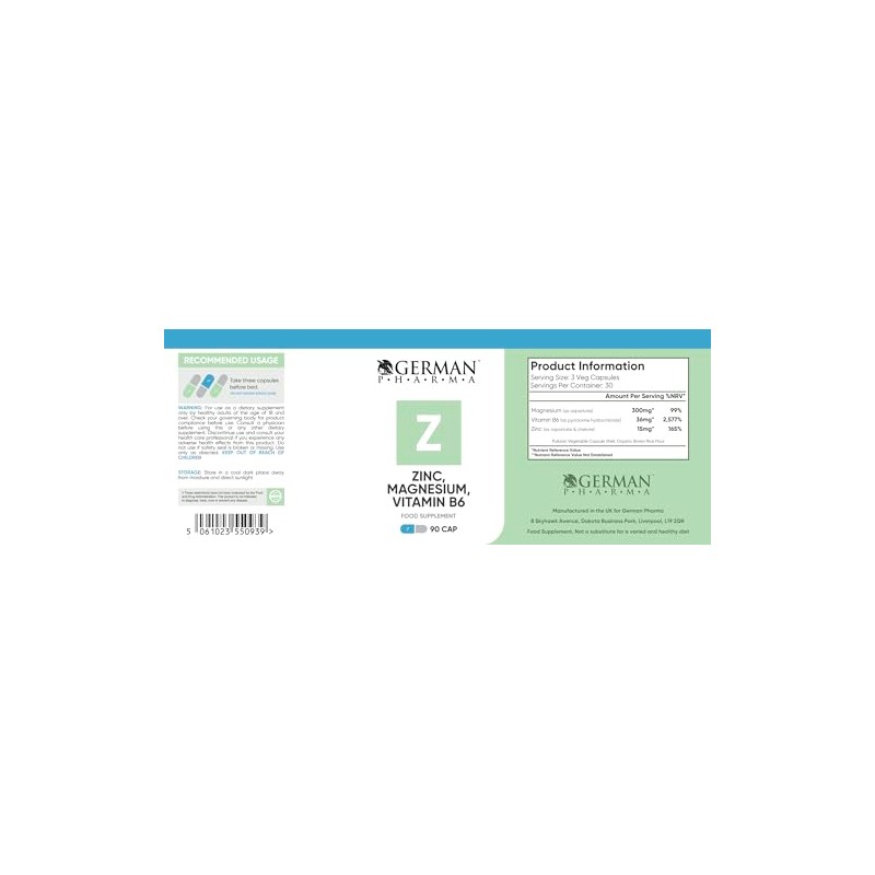 Zinc, Magnesium and Vitamin B6 – 90 Vegetarian Capsules –
