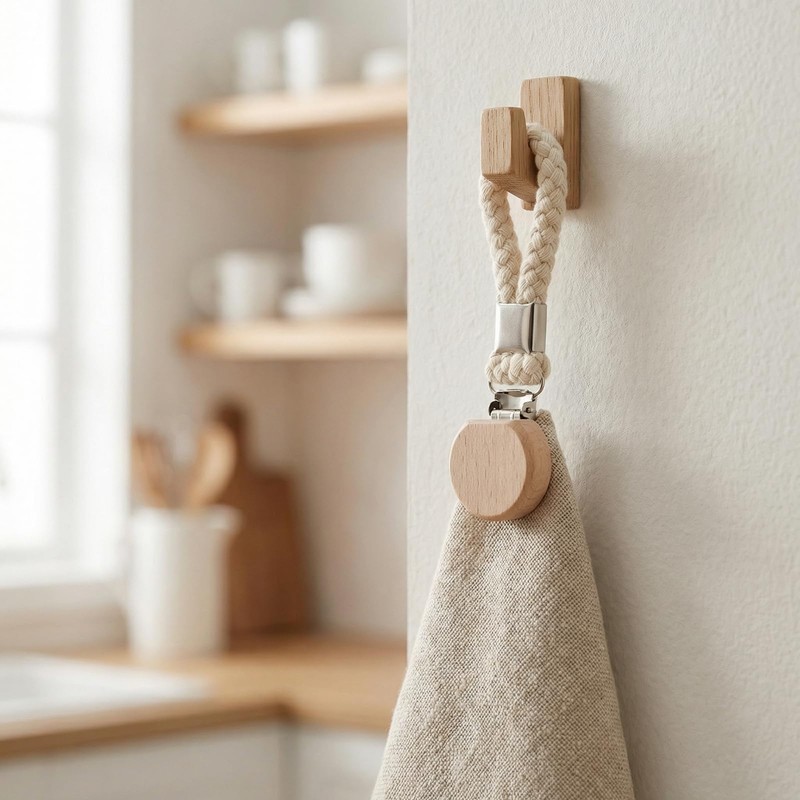 Zirax Tea Towel Clips with Woven Cotton Hanging Loop, Sturdy