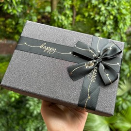 3 Pack Nested Rectangle Black Sparkling Gift Boxes with Lids - Large Gift Boxes with Ribbon Bow, Lovely Design, Cardboard