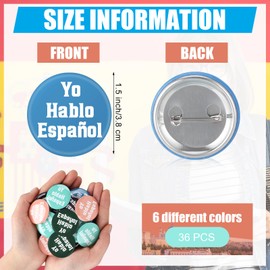 Suncalla 36 Pcs Hablo Español Pin - I Speak Spanish Pinback Button for Teacher Nurse Doctor Gift 1.5 Inch Round Badge Button Brooch Pinback Spanish Accessories for Clothing Hat Bag Coworker Women Men