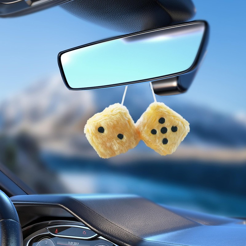 Couslcd Pair Fuzzy Plush Dice for Car Mirror, 2.75'' Retro
