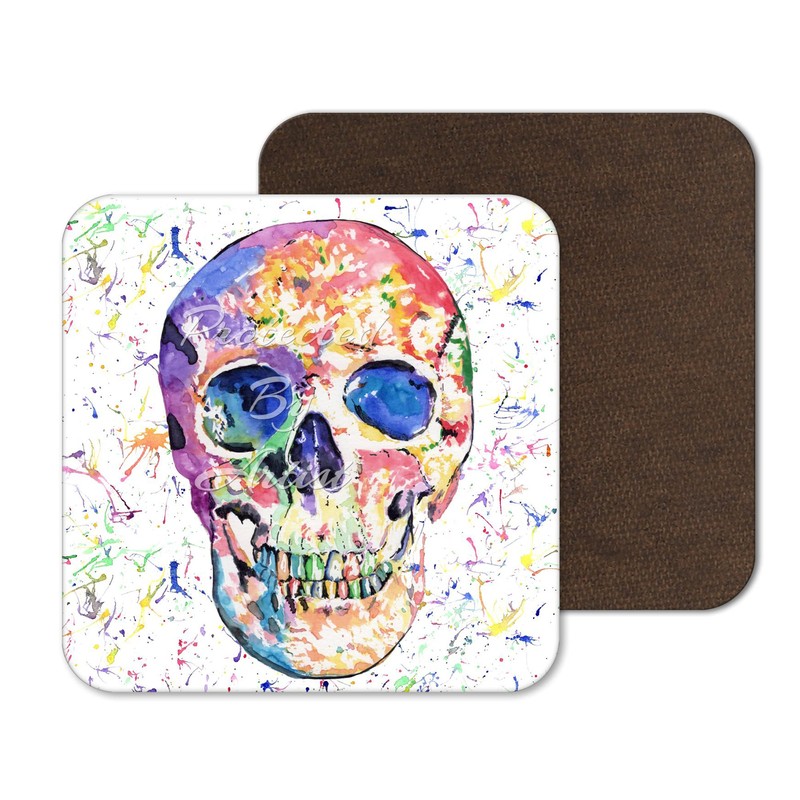 Coaster Skull Coasters Watercolour Art Gift Work Office Dining Tea