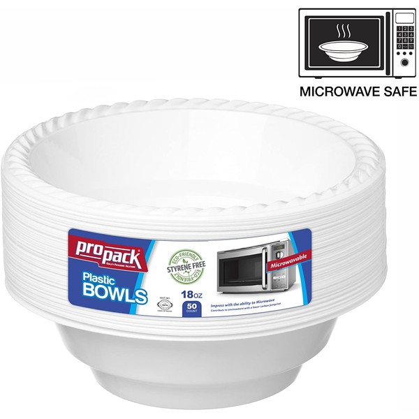 [100 Count] Disposable Plastic White 18 oz Heavy Weight Bowls, Great For Weddings, Home, Office, School, Party, Picnics, Take-out, Fast Food, Outdoor, Events, Or Every Day Use, By ProPack