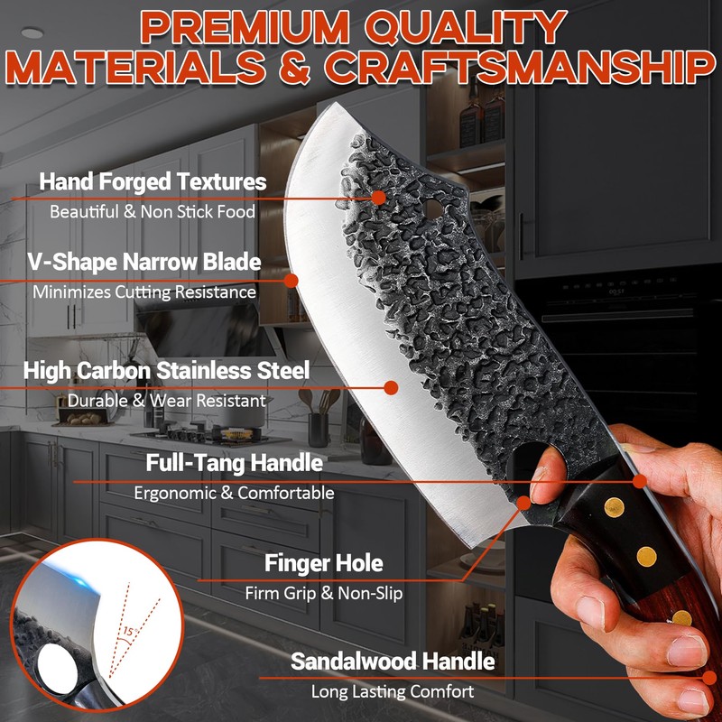 ANLJNCC Meat Cleaver Knife for Meat Cutting with Sheath, Professional