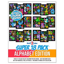 Super Pack of 18 Fuzzy Velvet Coloring Posters (Alphabet Edition) - Great Kid Friendly and Educational Activity Helps Promote Creative Learning Fun [Kids, Toddlers, Preschool, Kindergarten]