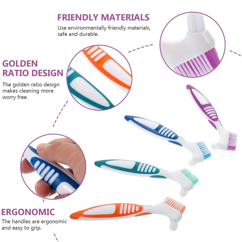 4-Piece Denture Brush Set - Portable Denture Brush with Moderate