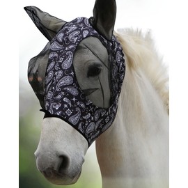 Harrison Howard Super Comfort Stretchy Fly Mask Large Eye Space with UV Protection Soft on Skin with Breathability Paisley Wave Cob (Medium)