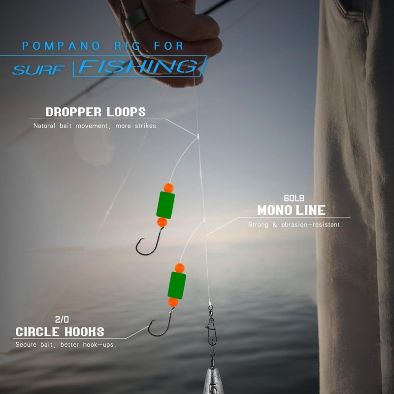 Pompano Rig Saltwater Surf Fishing Rigs – 6 Pack Double