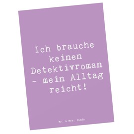 Mr. & Mrs. Panda Postcard with German Text "Ich brauche keinen Detektivroman - mein Alltag reich!" [German Language] Gift, Postcards, Invitation, Work Life, Work