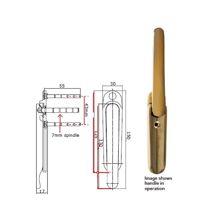 Gardinia Bi-Fold Lift & Turn Operated Door Handle Slim Clearline