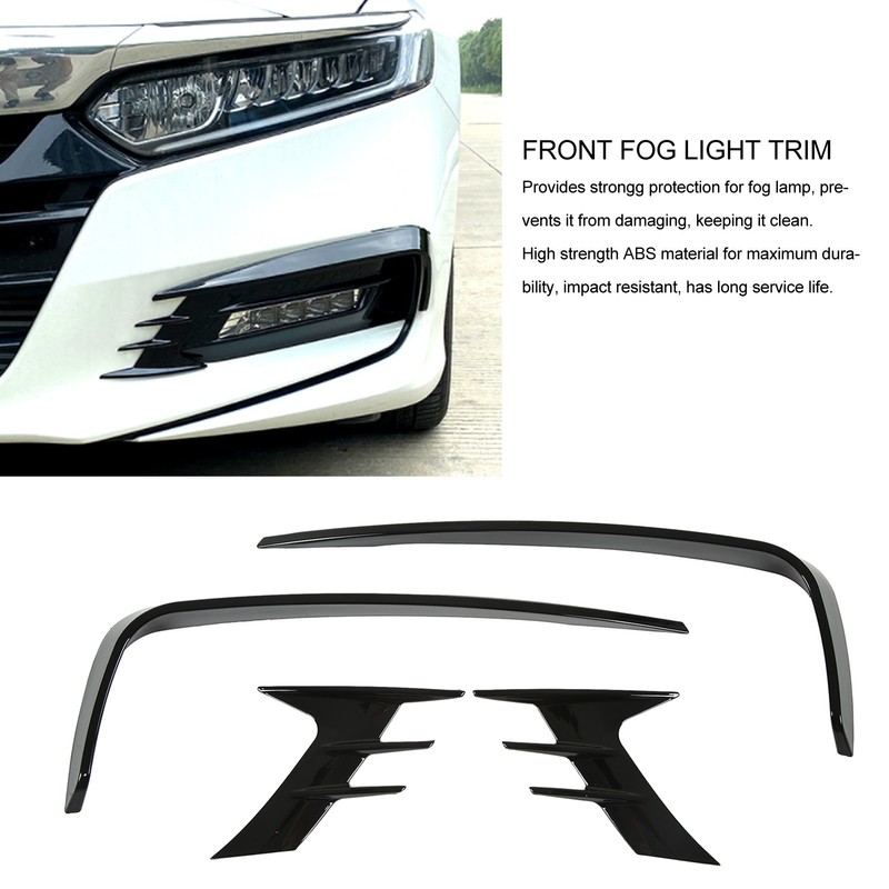 4Pcs Glossy Black Front Bumper Fog Light Eyebrow Cover Trim