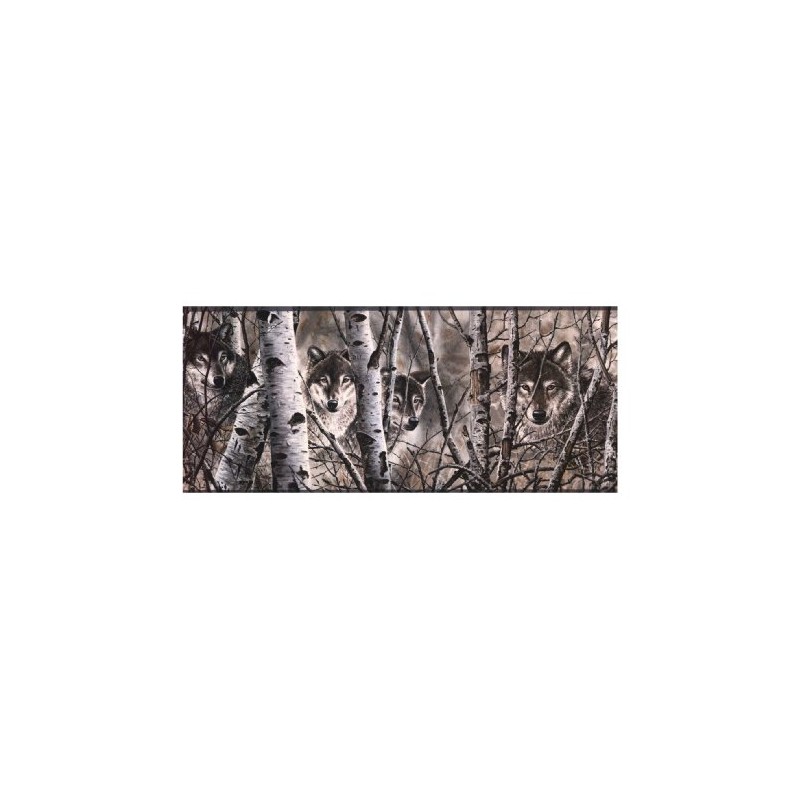 York Wallcoverings Lake Forest Lodge WD4170B Wolves Wallpaper Border, Off