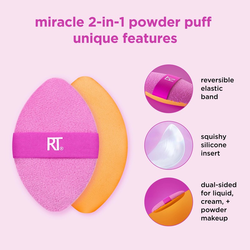 Real Techniques Miracle 2-In-1 Powder Puff, Dual-Sided Makeup Blending Puff,