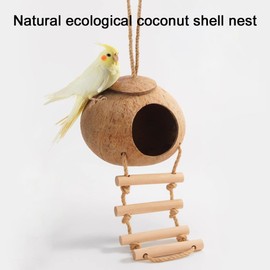 Natural Coconut Shell Bird Nest – Spherical Chew-Proof Habitat with Dual-Layer Design, Breathable & Moisture-Absorbent for Parrots, Finches, Canaries, and Small Birds