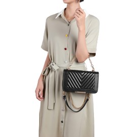 lola mae Crossbody Bags for Women Fashion Quilted Shoulder purse with Convertible Chain Strap Classic Satchel Handbag (Silver-LM716)